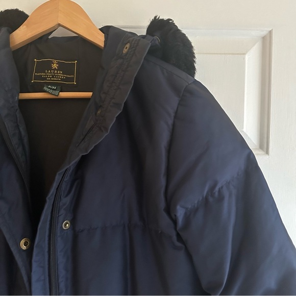 Lauren Ralph Lauren Full Zip Down Puffer Jacket Fur Hood Women's Medium Petite - Picture 5 of 10
